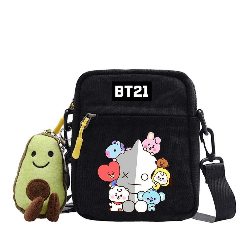 Túi Đeo Chéo Canvas Dáng Vuông Nhỏ Họa Tiết Hoạt Hình Bts Butter Park Jimin Dễ Thương Cho Bé