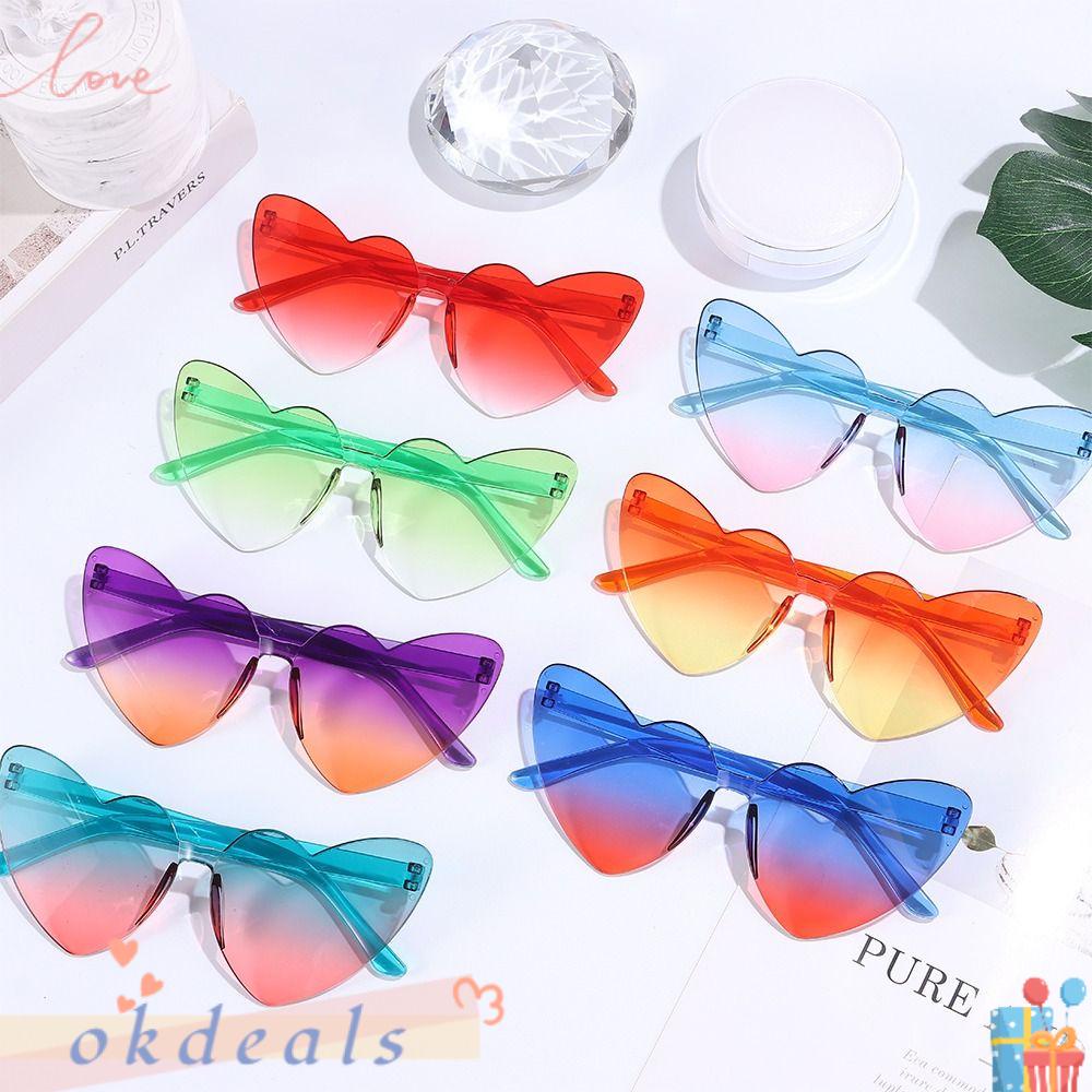 OKDEALS Kính Mát Hình Trái Tim Nhiều Màu Sắc Gradient Không Vành Chống Tia UV400 Hợp Thời Trang