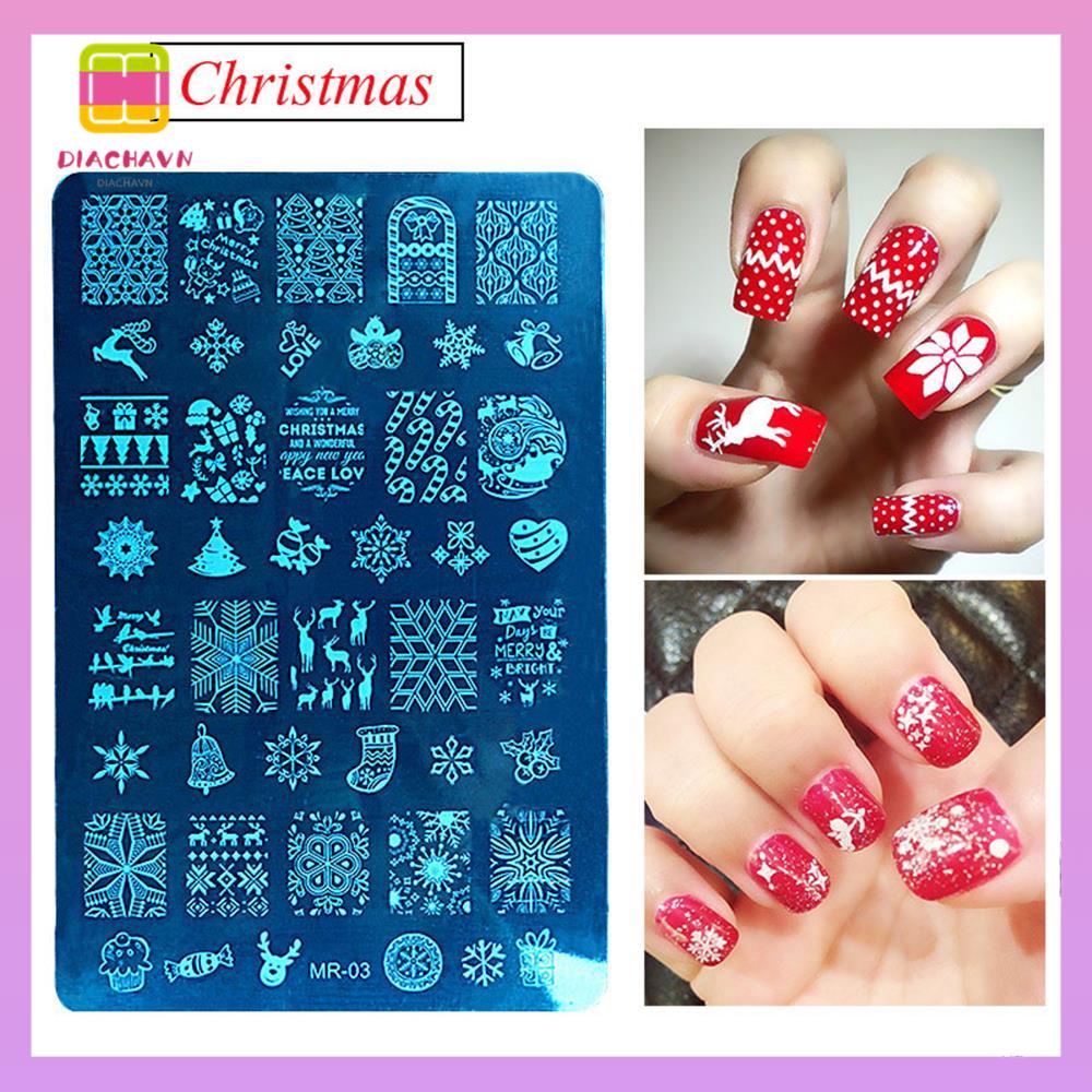 DIACHAVN Khuôn In Móng Tay Chủ Đề Giáng Sinh Thời Trang DIY