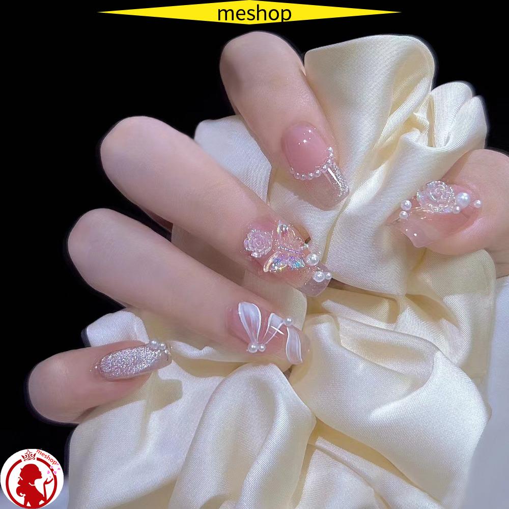 ME Bộ 24 Móng Tay Giả Che Phủ Toàn Diện Đầu Vuông Nhẹ Nhàng Có Thể Tháo Rời Cho Nữ