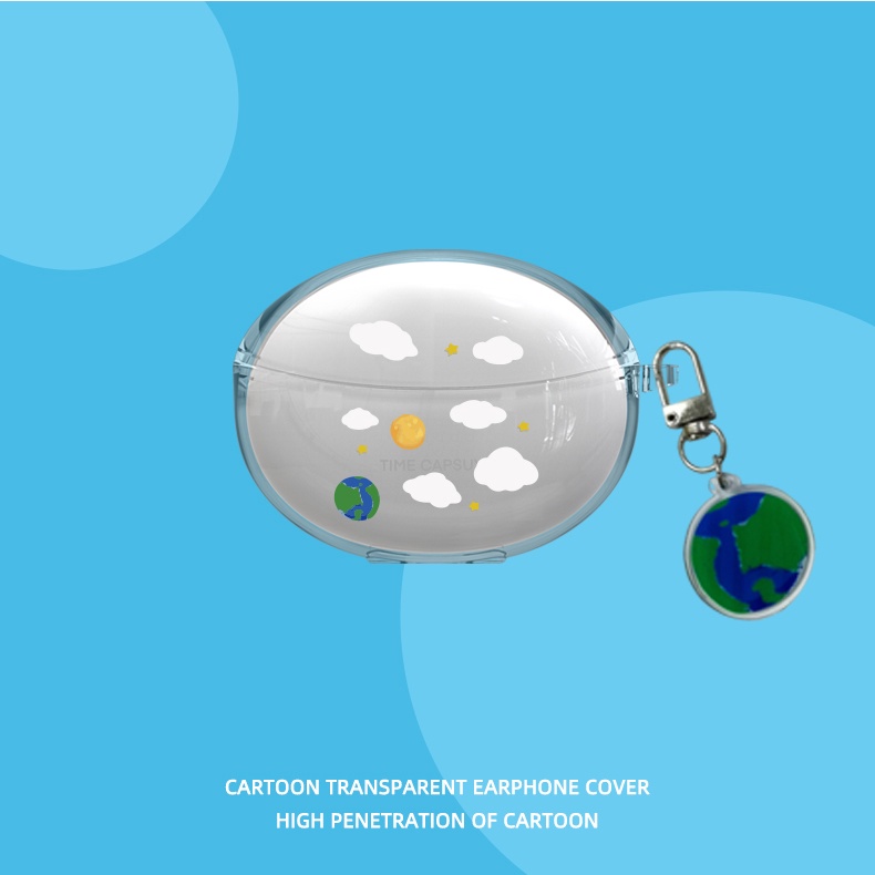 Vỏ Bảo Vệ Hộp Sạc Tai Nghe Bluetooth Không Dây OPPO Enco Free3 Bằng TPU Mềm Trong Suốt Kèm Móc Khóa Hoạt Hình