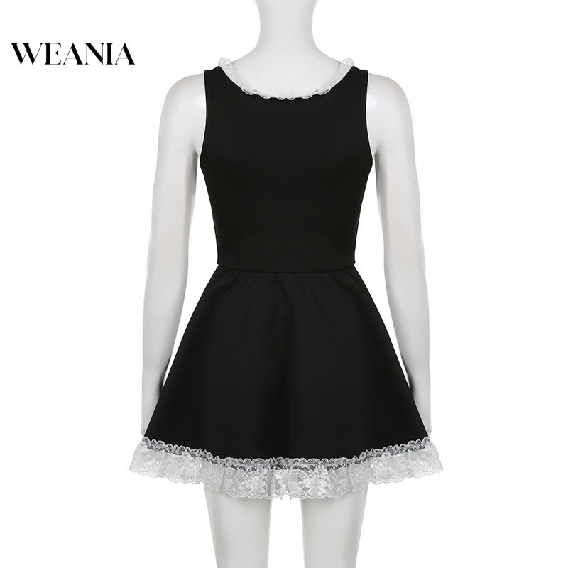 Đầm Nữ Tay Phồng Phối Ren Cổ Thấp Phong Cách Retro Gợi Cảm