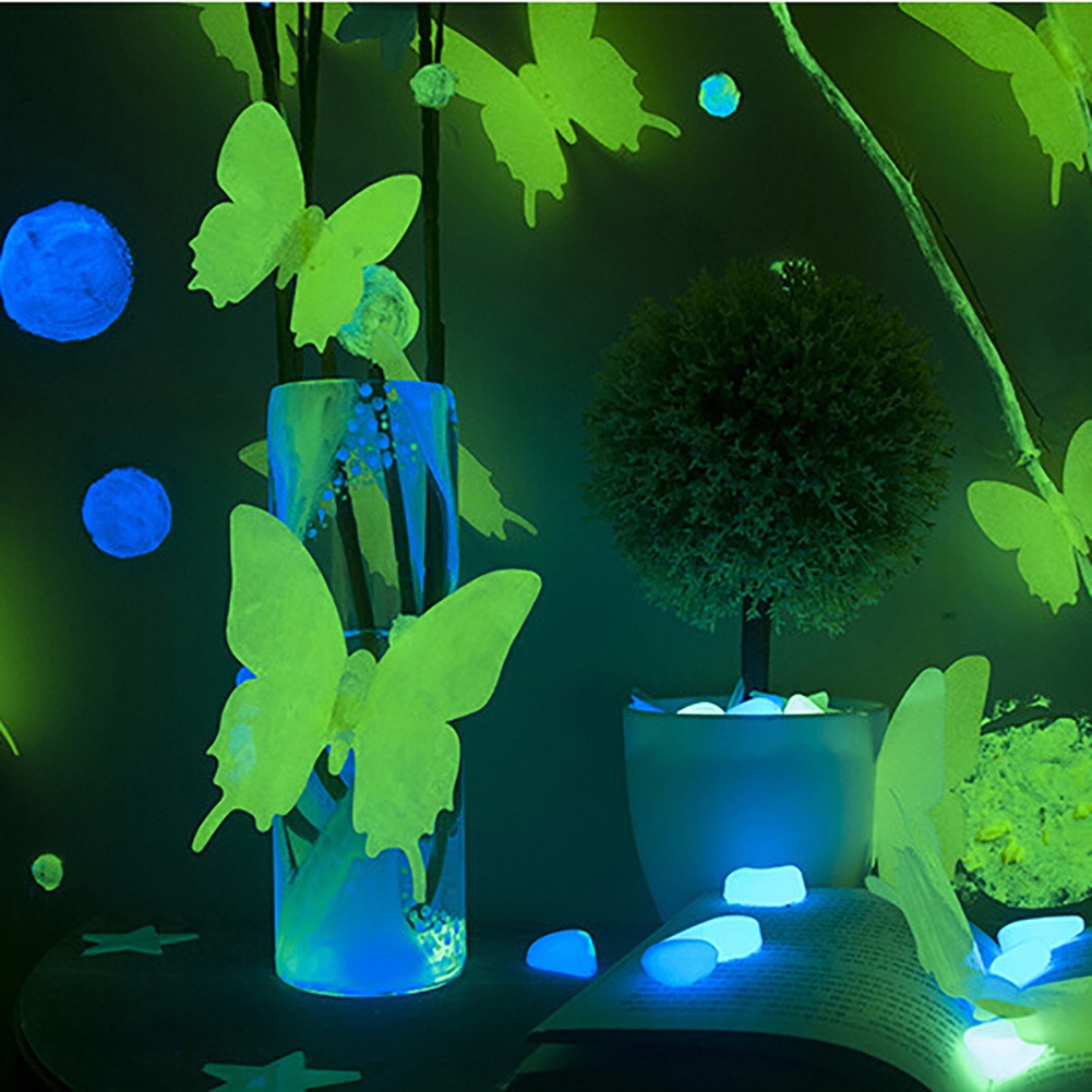 Bộ 4 Miếng Dán Tường Hình Bướm Dạ Quang Phát Sáng Trong Đêm Trang Trí Phòng Trẻ Em