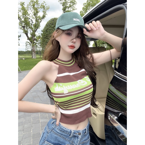 Áo Croptop Hai Dây In Họa Tiết Thời Trang Mùa Hè Hàn Quốc 2023