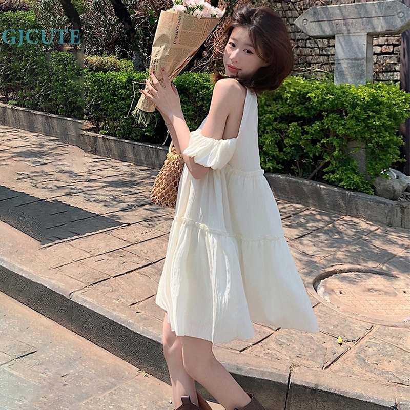 Đầm Trễ Vai Dáng Rộng Cột Dây Thời Trang Mùa Hè Dễ Thương Cho Bạn Gái