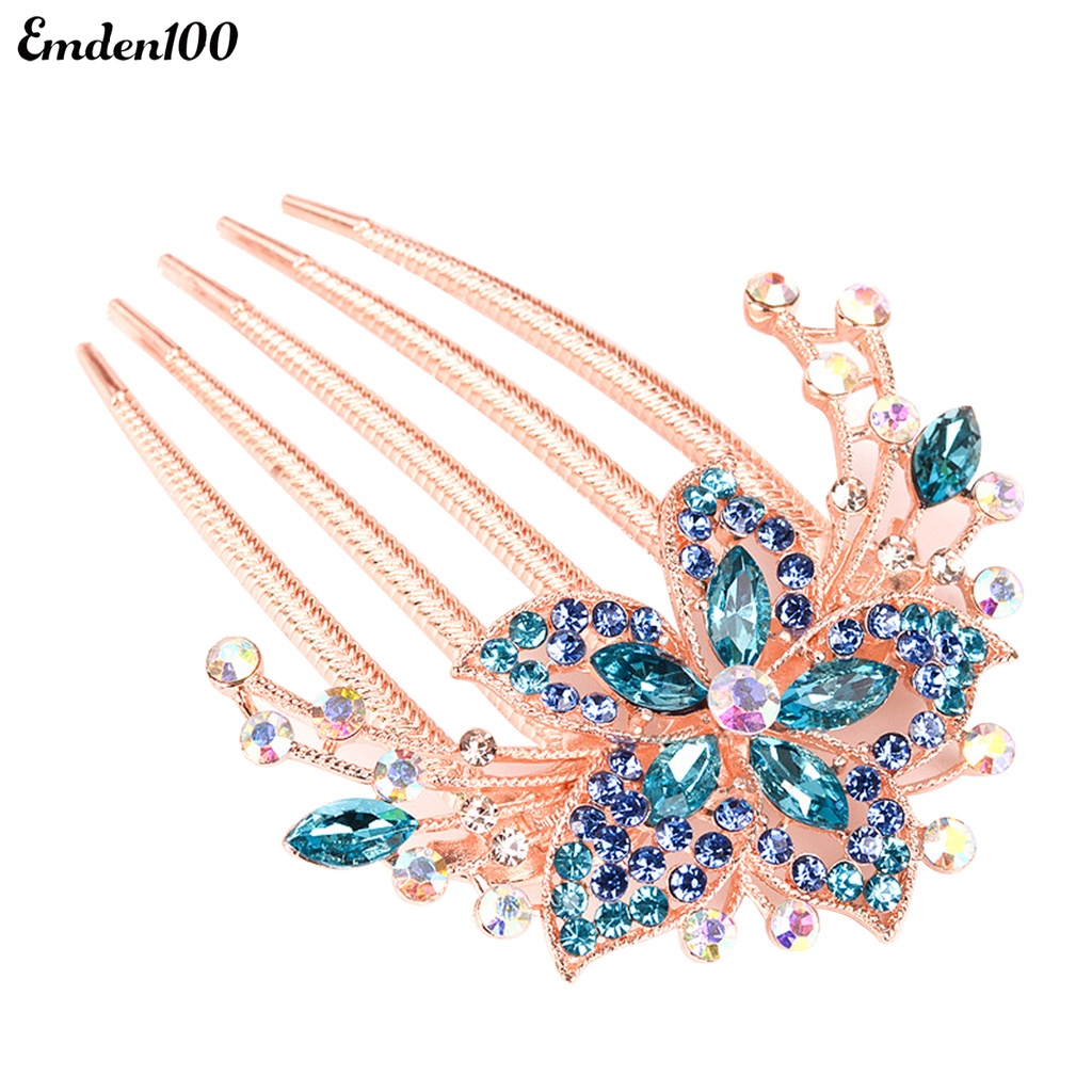 Lược Cài Tóc Đính Đá Hình Hoa Lá Xinh Xắn Cho Nữ