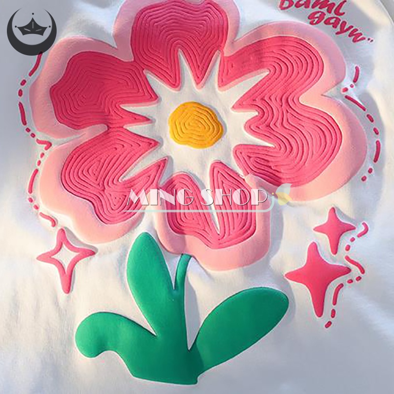 Áo Thun Nữ Ngắn Tay Cổ Tròn In Hoa Thời Trang