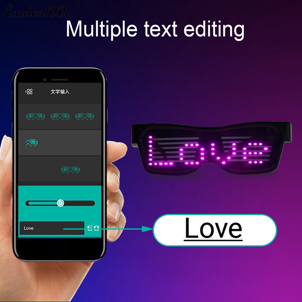 [EMDEN] Kính Mắt Điện Tử Bluetooth Có Đèn LED Phát Sáng Dành Cho Tiệc Sinh Nhật / Câu Lạc Bộ