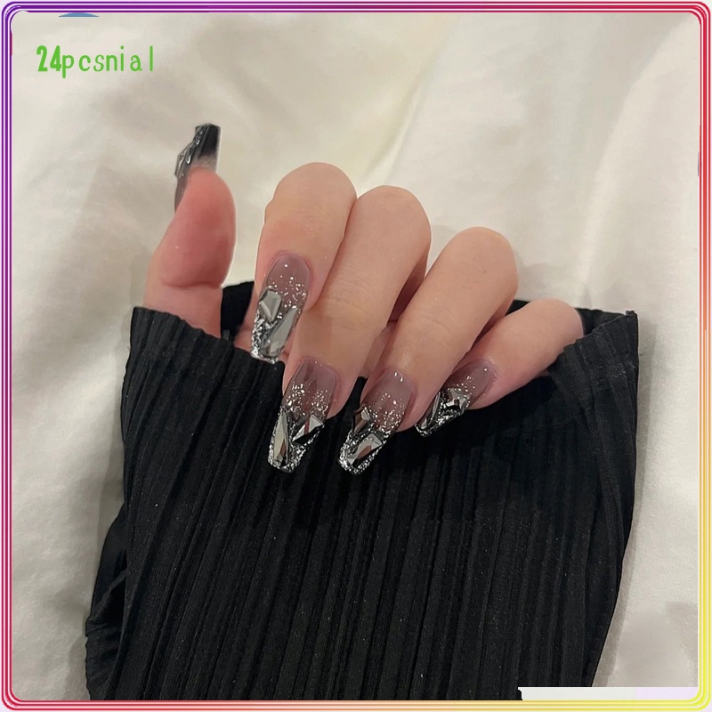 Bộ Móng Tay Giả Màu Tối Đính Kim Cương Có Thể Tháo Rời