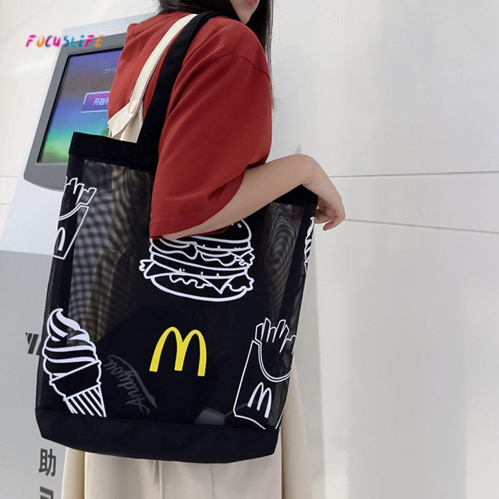 Mcdonald's mesh túi đeo vai dung tích lớn mcdonald's bao quanh vải gấp túi mua sắm nhẹ và thân thiện với môi trường