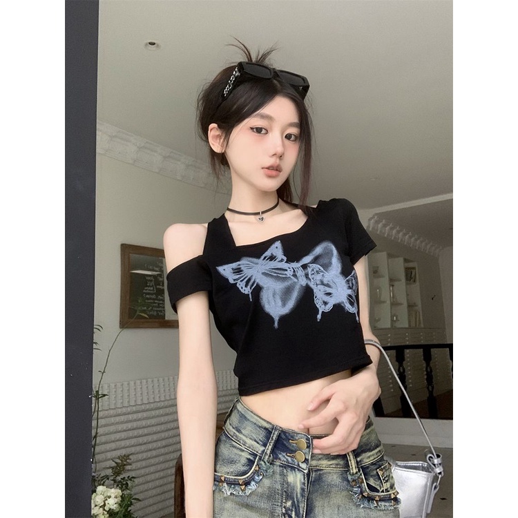 Áo Thun Nữ Ngắn Tay Trễ Vai Phong Cách Hàn Quốc Mới