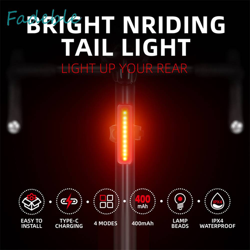 Đèn Hậu Chống Thấm Nước 30LM 400mAh Type-C USB Có Thể Sạc Lại Dành Cho Xe Đạp