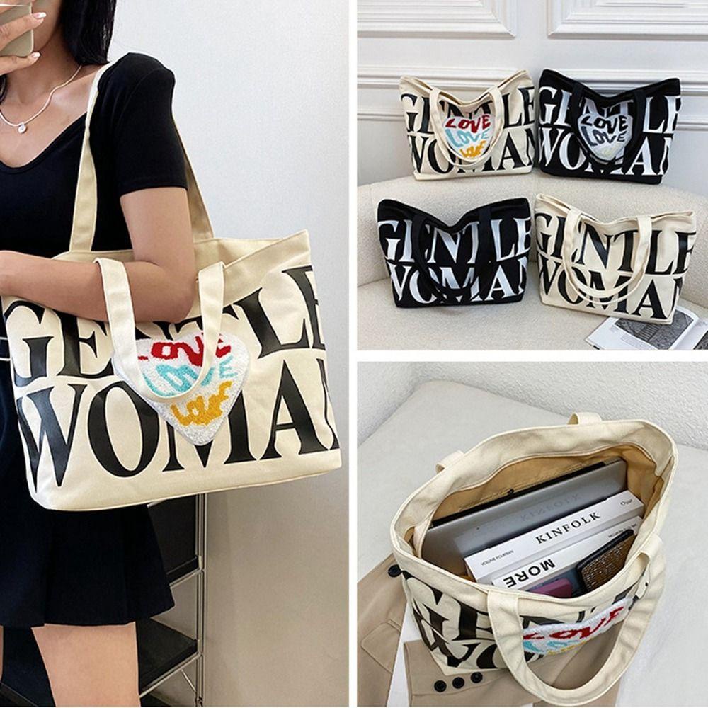 MXGOODS Túi Xách Canvas Cỡ Lớn In Chữ Đơn Giản Thời Trang Cho Nữ