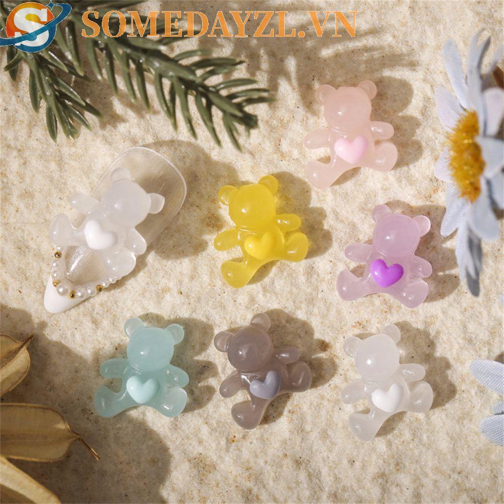 SOMEDAYZL Set 10 Phụ Kiện Trang Trí Móng Tay Hình Gấu Dễ Thương
