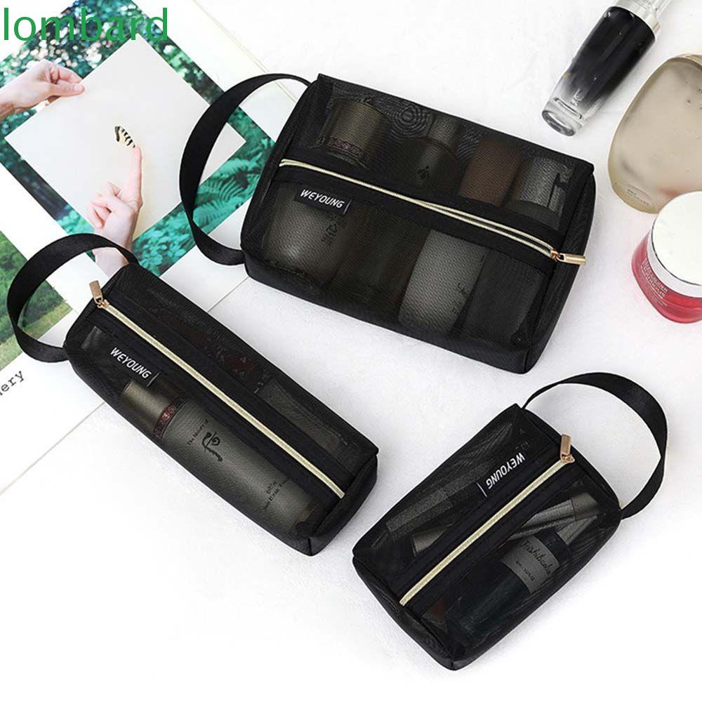 LOMBARD Túi Lưới Đựng Mỹ Phẩm Du Lịch Màu Đen Sức Chứa Lớn Tiện Dụng