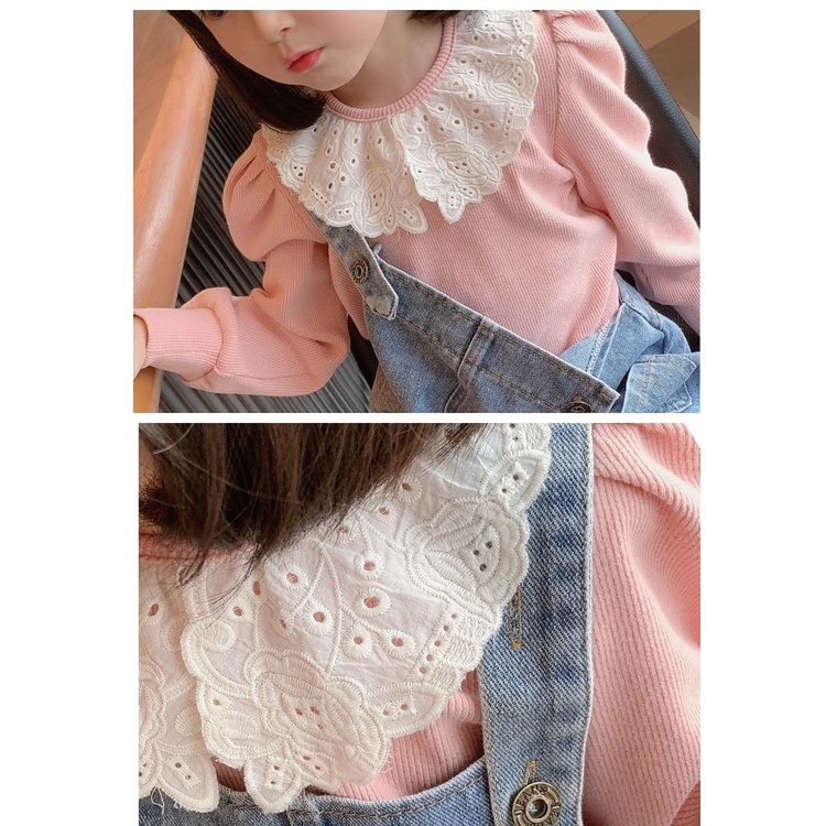 Áo thun tay dài phối ren thời trang phong cách mùa thu cho bé gái