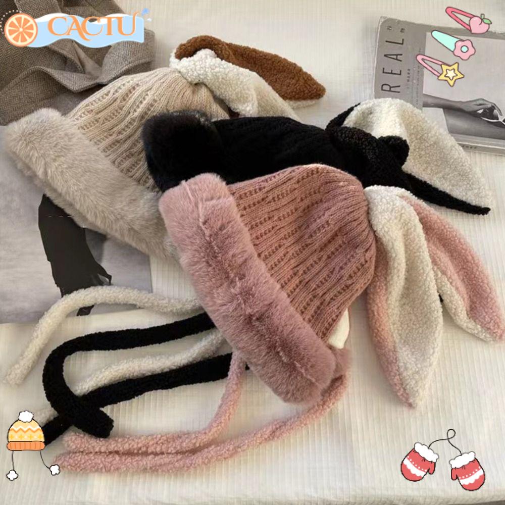 CACTU Mũ Len Lông Cừu Dày Ấm Áp Hình Tai Thỏ Mới