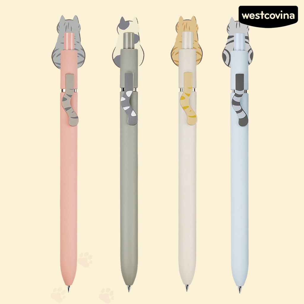 [WSTN]✎Set 4 Bút Mực Gel Ngòi 0.5mm Hình Mèo Hoạt Hình Dễ Thương