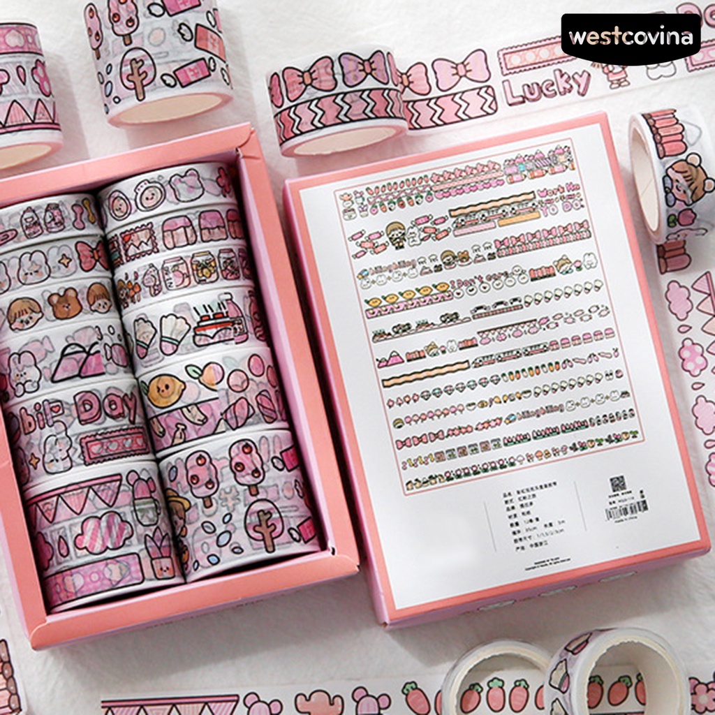 [WSTN]✎1 Bộ Băng Keo Giấy Washi Tự Dính Họa Tiết Hoạt Hình Dễ Thương DIY