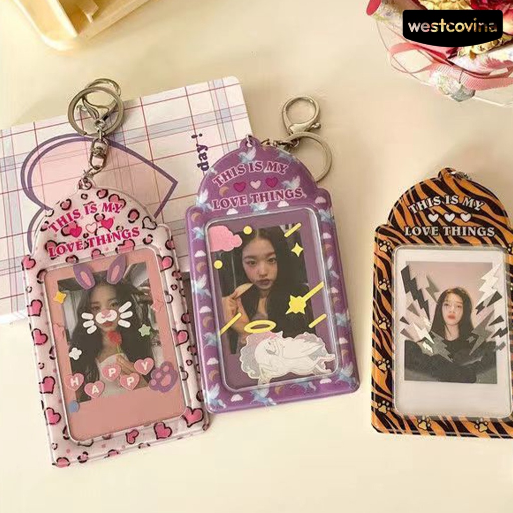 [WSTN]✎Bao Đựng Thẻ ID Giả Da Chống Mòn Họa Tiết Độc Đáo Kèm Dây Đeo Sợi Xích Thời Trang