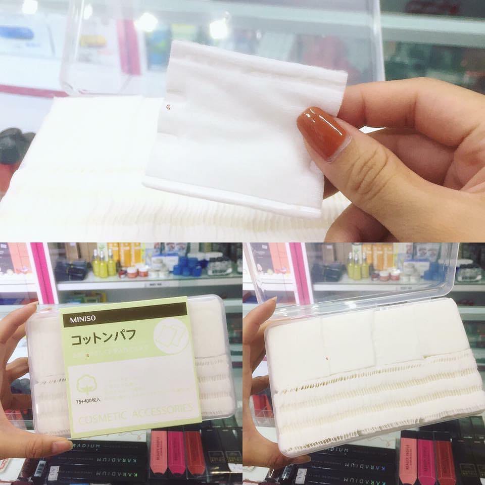 Bông tẩy trang Miniso Nhật Bản 475 miếng Cotton 100% Kết Hợp 2 Loại Dày Và Mỏng