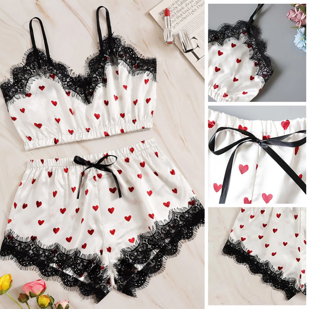 Bộ Đồ Ngủ Không Tay Cổ Chữ V In Họa Tiết Ngọt Ngào Quyến Rũ Cho Nữ