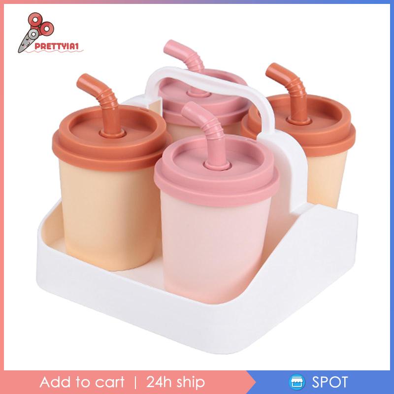 Khuôn Làm Kem Que Hình Trà Sữa Có Nắp Đậy DIY Có Tay Cầm Hoạt Hình Dành Cho Cửa Hàng