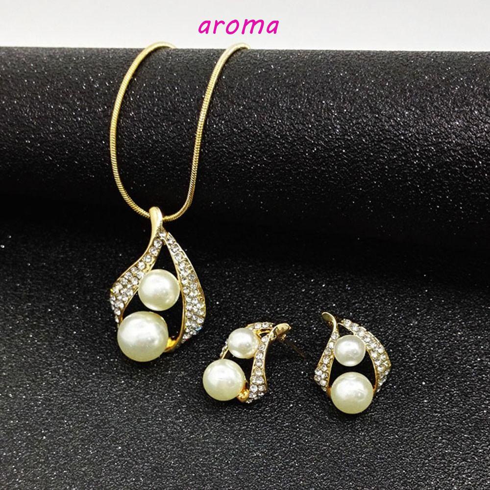 AROMA Bộ Khuyên Tai Đính Đá Hình Giọt Nước Đơn Giản Thời Trang