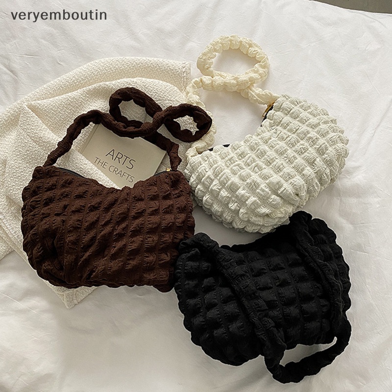 Túi Tote Đeo Vai Cotton Sức Chứa Lớn Xếp Ly Chần Bông Họa Tiết Kẻ Sọc Thời Trang Cho Nữ n