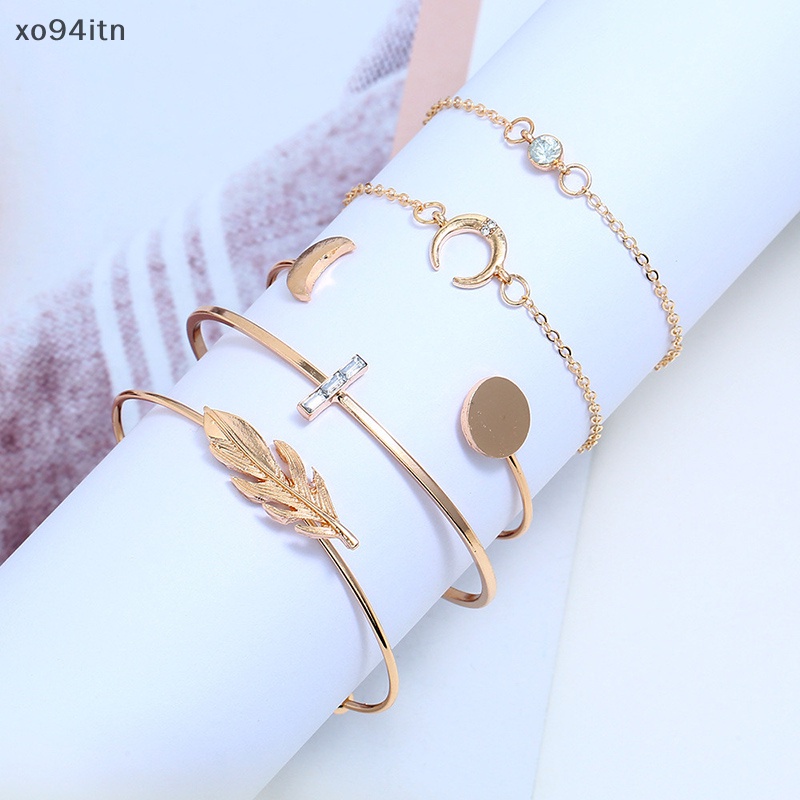 Vòng Đeo Tay Đính Đá Hình Mặt Trăng / Mặt Trời / Lá / Lá Tua Rua Thời Trang Cho Nữ