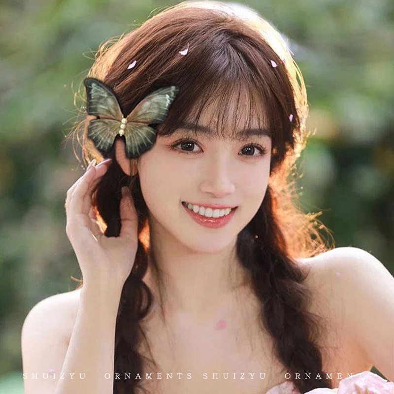 Kẹp Tóc Lưới Hai Lớp Đính Ngọc Trai Hình Bướm