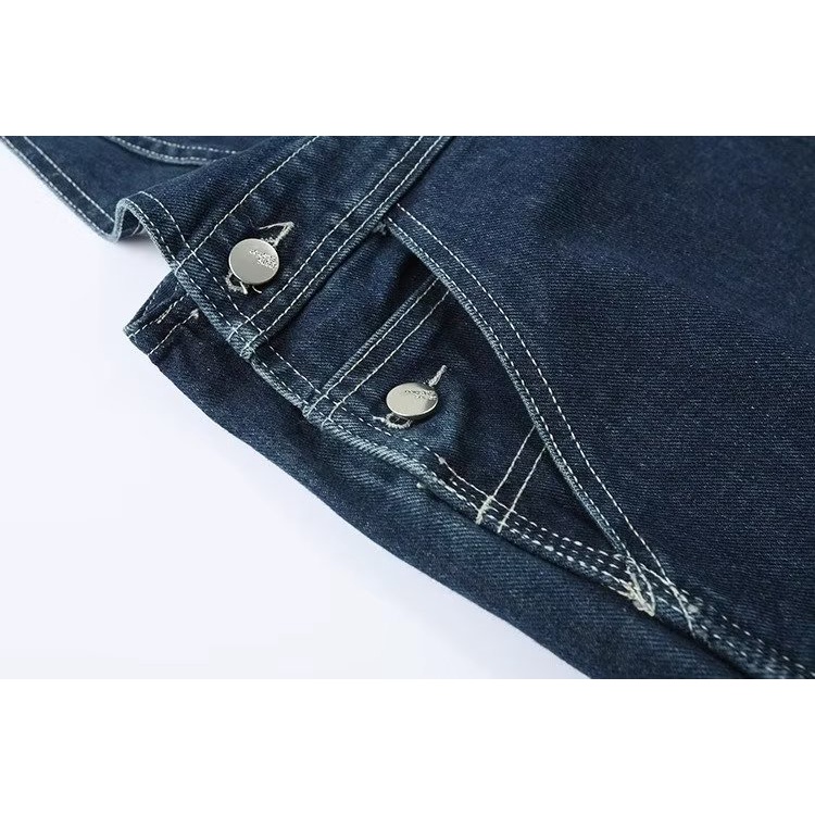 Quần Yếm Jean Dáng Rộng Ống Suông Phong Cách Retro Dành Cho Nữ Và Nam