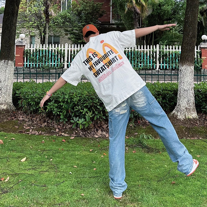 Áo Thun cotton Ngắn Tay Dáng Rộng In Hình Mcdonald 'S Cá Tính Cho Cặp Đôi