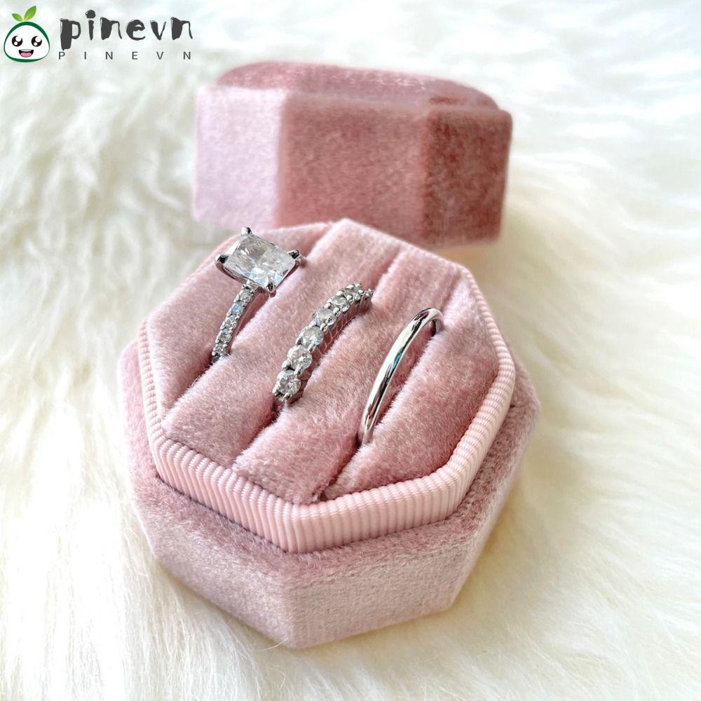 PINEVN Hộp Đựng Trang Sức Hình Bát Giác Chất Liệu Nhung Cao Cấp