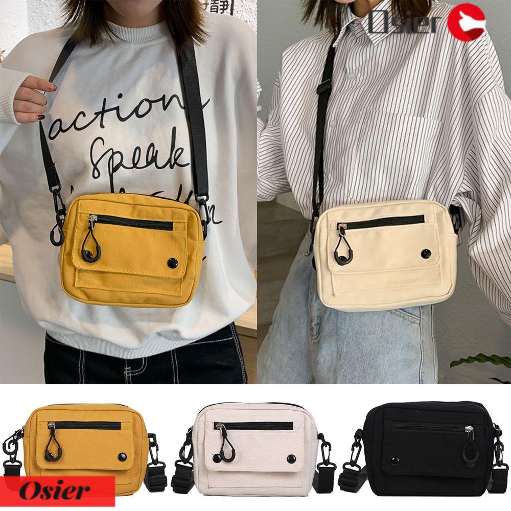 OSIER1 Túi Đeo Vai Vải Canvas Đựng Điện Thoại Màu Trơn Cá Tính Cho Nam Và Nữ