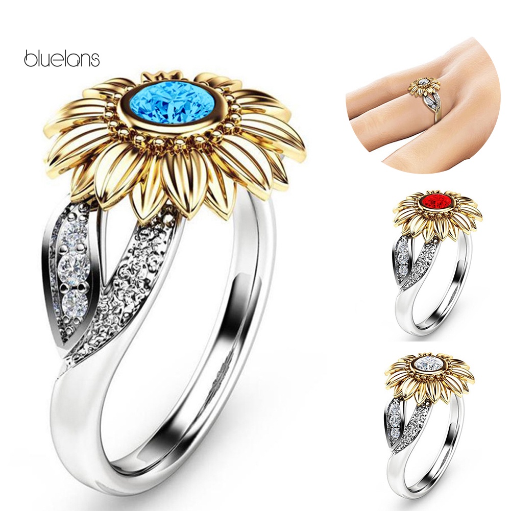 Nhẫn Đính Hôn Đính Đá Zircon Hình Hoa Hướng Dương Thời Trang Cho Nữ