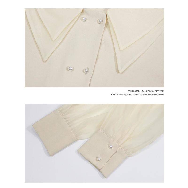 Áo Sơ Mi Chiffon Tay Dài Cổ Búp Bê Phong Cách Hàn Quốc Thời Trang Mùa Thu Xinh Xắn Cho Nữ