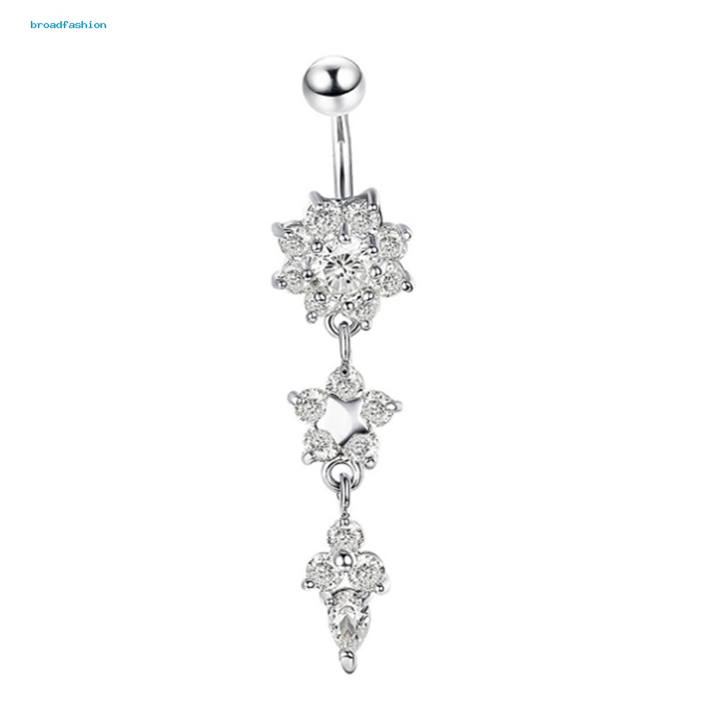 Khuyên Rốn Thép Không Gỉ Hình Hoa Đính Đá Nhân Tạo Thời Trang