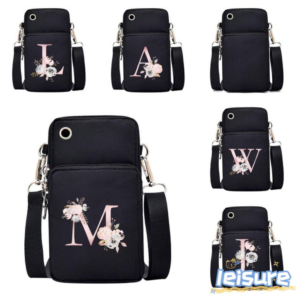 LEISURE Túi Đeo Chéo Vai Đựng Điện Thoại 3 Lớp Bằng Da PU Màu Đen Có Phích Cắm Tai Nghe Dành Cho Bạn Nữ