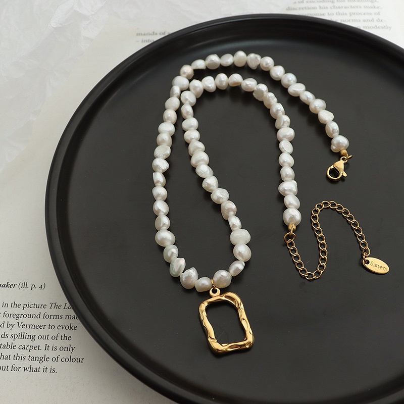 Vòng cổ Chuỗi Ngọc Trai Hình Bầu Dục Không Phai Màu Phong Cách Pháp Thanh Lịch