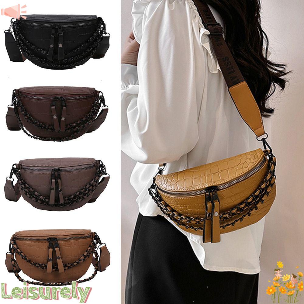 LEILY Túi Da PU Đeo Chéo Có Khóa Kéo Dây Bản Rộng Thời Trang Cho Nữ