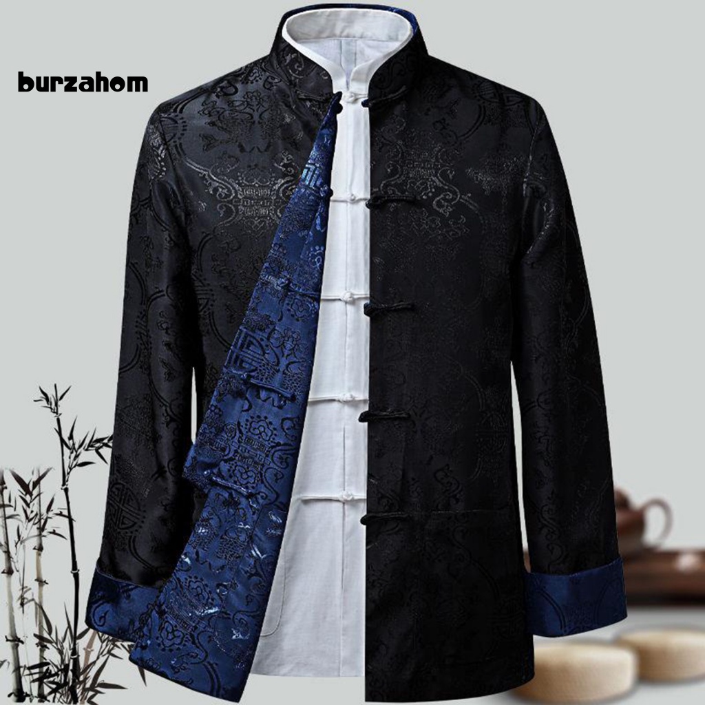 Bur Tang Áo Khoác Tay Dài Cổ Đứng Có Thể Đảo Ngược Phong Cách Trung Hoa Truyền Thống Giữ Ấm Mặc Hàng Ngày