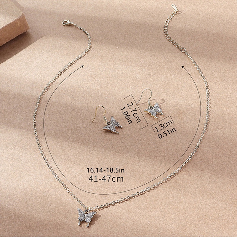 Ygt Set Vòng cổ Và Bông Tai Mạ Bạc 925 Hình Bướm Đính Đá Pha Lê Lấp Lánh Thời Trang