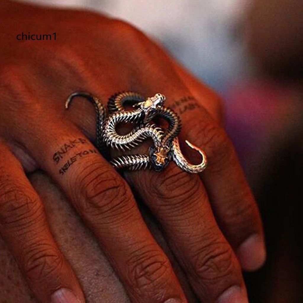 Set 2 Nhẫn Đồng Hình Rắn Màu Sắc Tùy Chỉnh Phong Cách Punk Dành Cho Nam