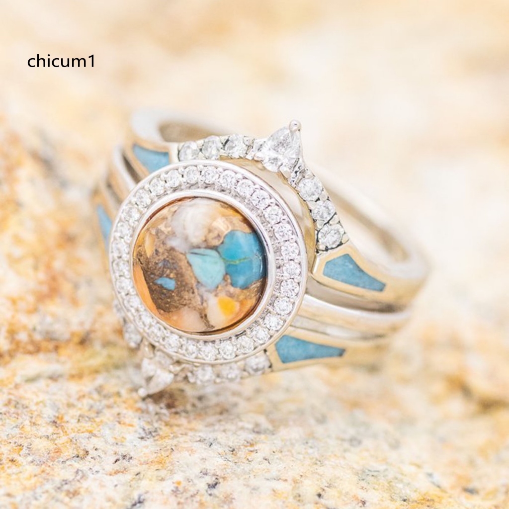 Set 3 Nhẫn Đính Đá Phong Cách Bohemian Dành Cho Nữ