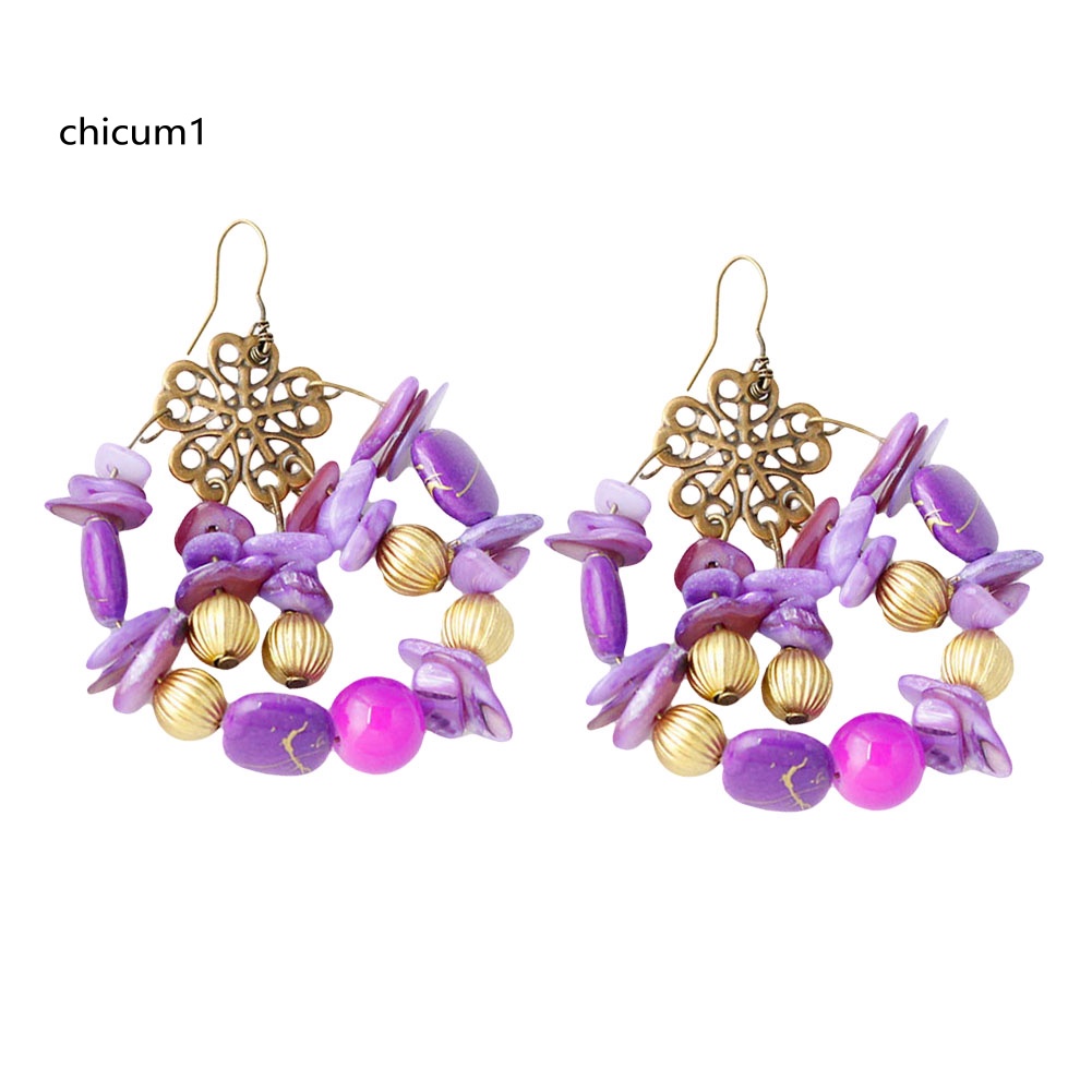 Khuyên Tai Dạng Móc Xỏ Hạt Nhiều Màu Kiểu Bohemia Cho Nữ