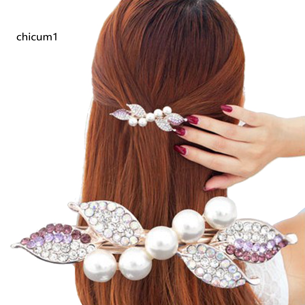 Kẹp Tóc Hình Nơ Đính Ngọc Trai Giả Thanh Lịch Cho Nữ