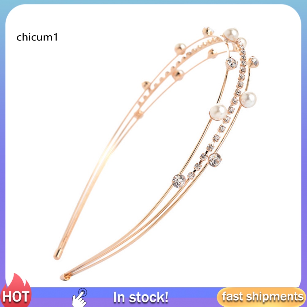 Băng Đô Mỏng Nhiều Lớp Đính Ngọc Trai Giả Cho Nữ