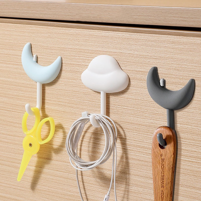 Set 3 Móc Treo Đồ Dán Tường / Cửa Bằng ABS Hình Đám Mây / Mặt Trăng Hoạt Hình