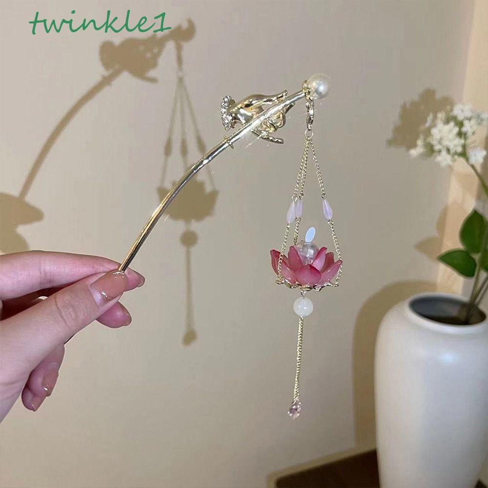 TWINKLE Trâm Cài Tóc Hình Hoa Sen Có Đèn LED Phát Sáng Phong Cách Cổ Điển